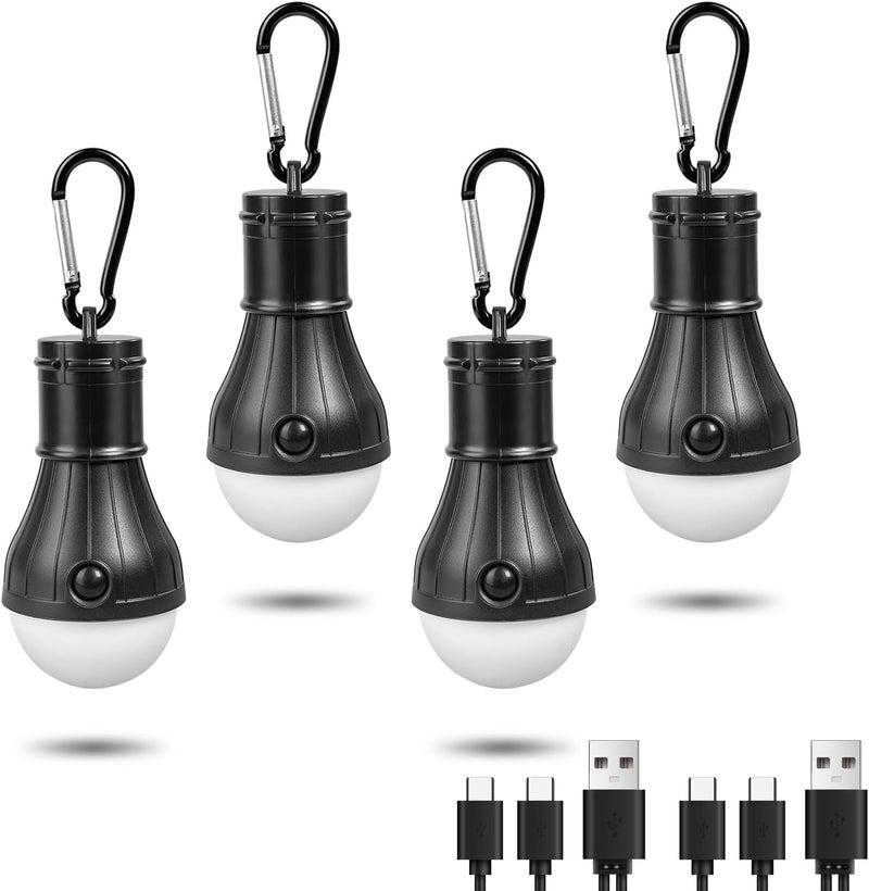 Jarxin Led Camping Lantern USB Rechargeable,Outdoor Tent Lights for Camping Hanging,Kids with Clip Hook Camping Flashlight (4 Packs Black) - Image 1